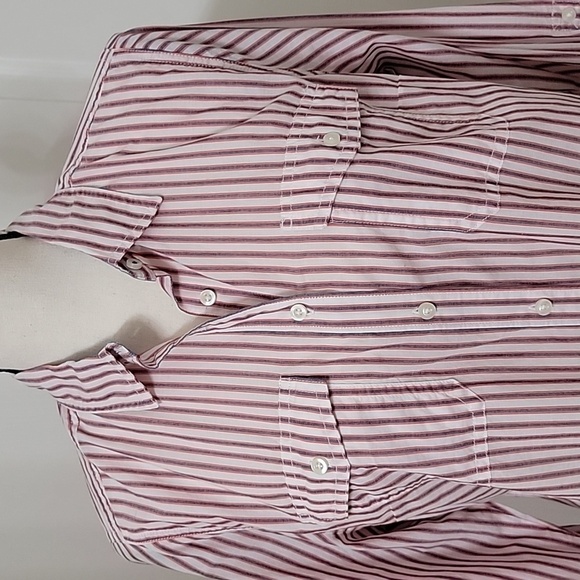 St. John's Bay Size M White with Faded Blue & Red Striped Button Down Shirt NEW - Picture 2 of 12